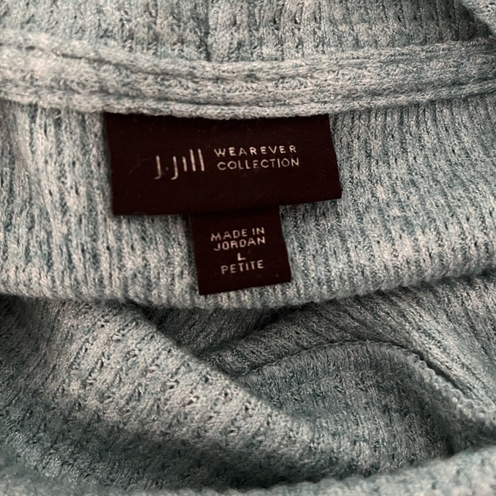 J.Jill Wearever Waffle Teal Cowl Neck Top sz L - Picture 6 of 9